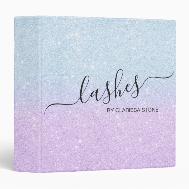 Elegant modern gradient blue purple glitter 3 ring binder (Front/Spine)