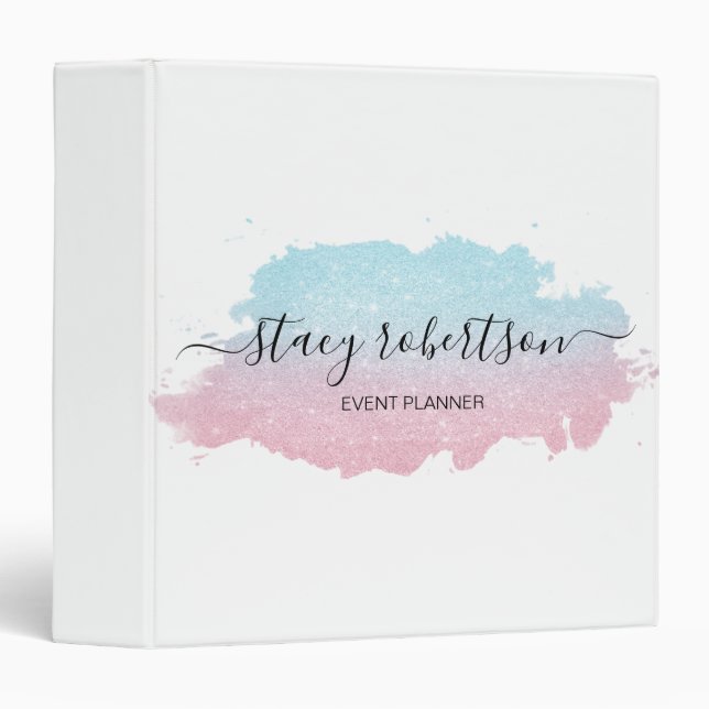 Elegant modern gradient blue rose gold glitter 3 ring binder (Front/Spine)