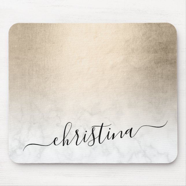 Elegant modern gradient copper gold white marble mouse pad (Front)