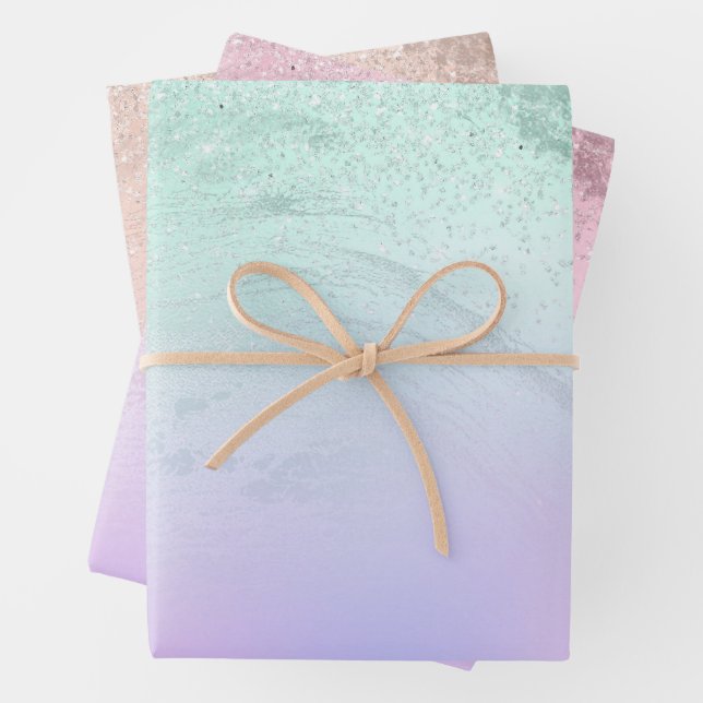 Elegant modern gradient marble glitter wrapping paper sheets (In situ)