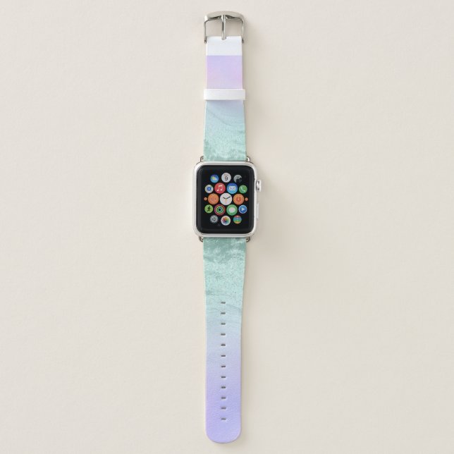 Elegant modern gradient mint green glitter purple apple watch band (Front)