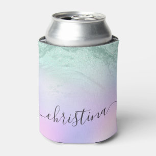 Elegant modern gradient mint green glitter purple can cooler