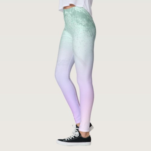 Elegant modern gradient mint green glitter purple leggings