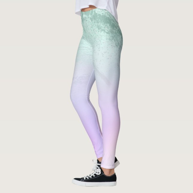 Elegant modern gradient mint green glitter purple leggings (Left)