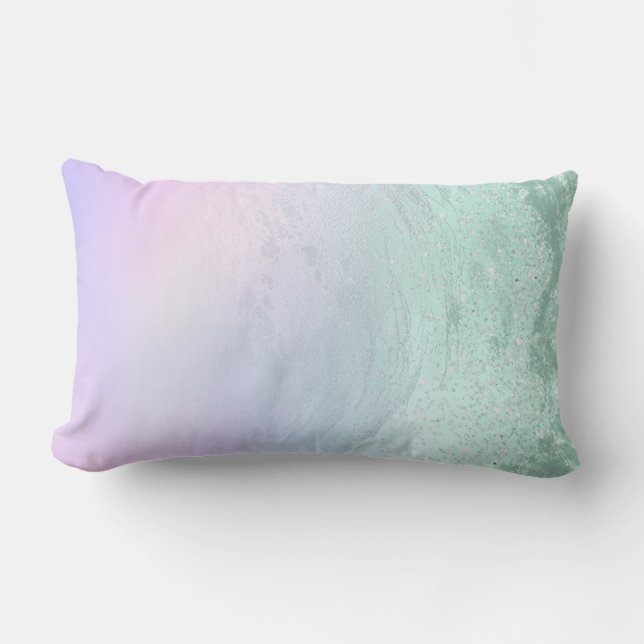 Elegant modern gradient mint green glitter purple lumbar pillow (Front)