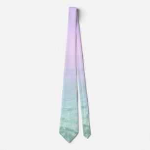 Elegant modern gradient mint green glitter purple neck tie
