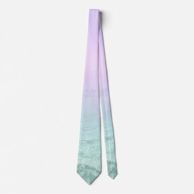 Elegant modern gradient mint green glitter purple neck tie (Front)