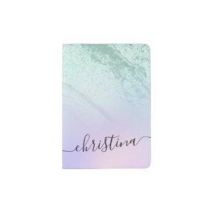 Elegant modern gradient mint green glitter purple passport holder