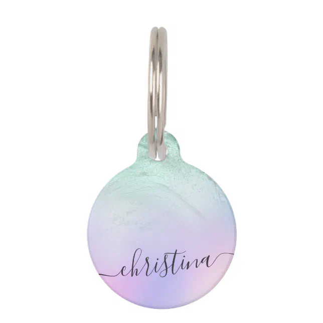 Id Tags Gradient Elegant modern gradient mint green glitter purple pet ID tag | Zazzle