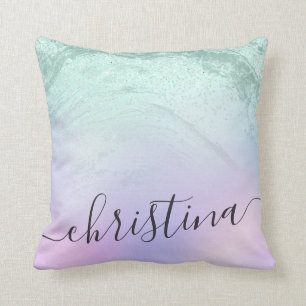 Elegant modern gradient mint green glitter purple throw pillow