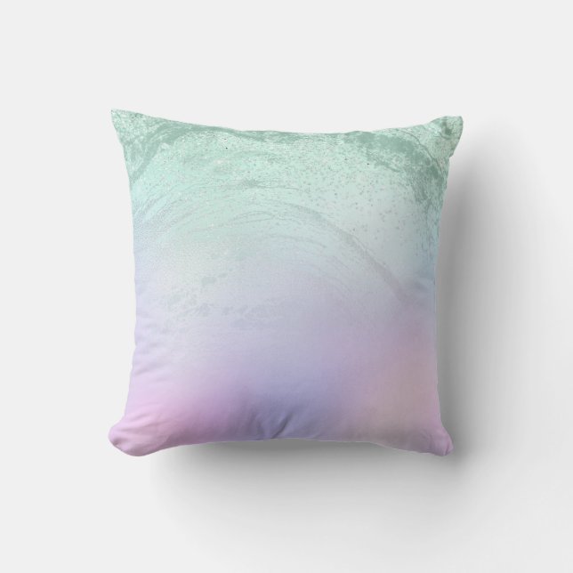 Elegant modern gradient mint green glitter purple throw pillow (Front)