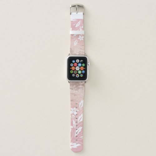 Elegant modern gradient rose gold glitter floral apple watch band