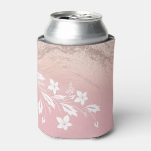Elegant modern gradient rose gold glitter floral can cooler