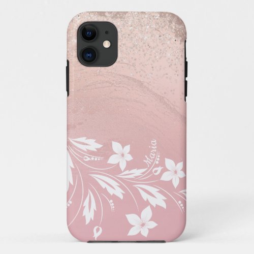 Elegant modern gradient rose gold glitter floral iPhone 11 case