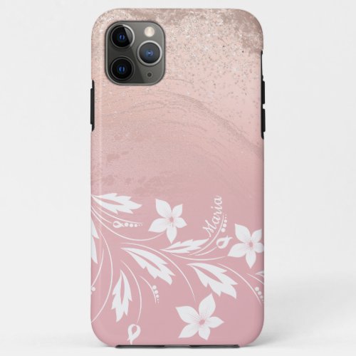Elegant modern gradient rose gold glitter floral iPhone 11 pro max case