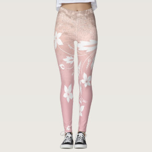 Elegant modern gradient rose gold glitter floral leggings