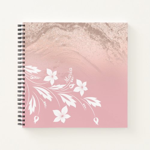 Elegant modern gradient rose gold glitter floral notebook