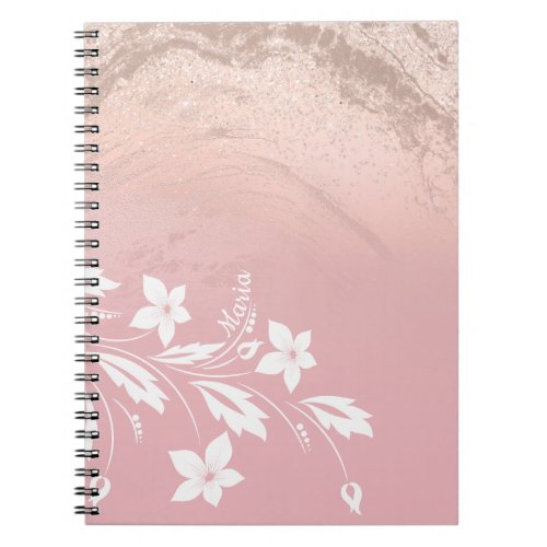 Elegant modern gradient rose gold glitter floral notebook