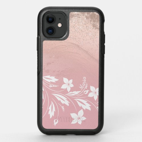 Elegant modern gradient rose gold glitter floral OtterBox symmetry iPhone 11 case