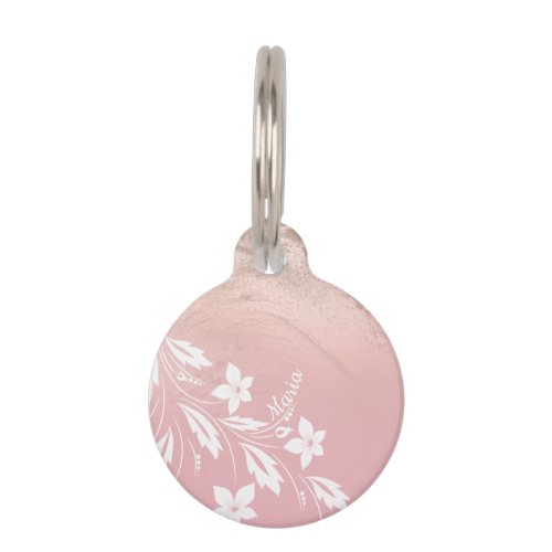 Elegant modern gradient rose gold glitter floral pet ID tag