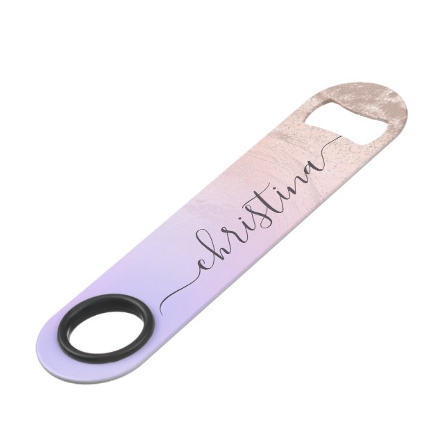 Elegant modern gradient rose gold glitter purple bar key (Front Angled)