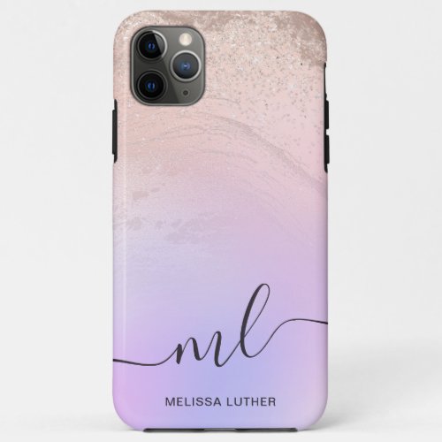 Elegant modern gradient rose gold glitter purple iPhone 11 pro max case