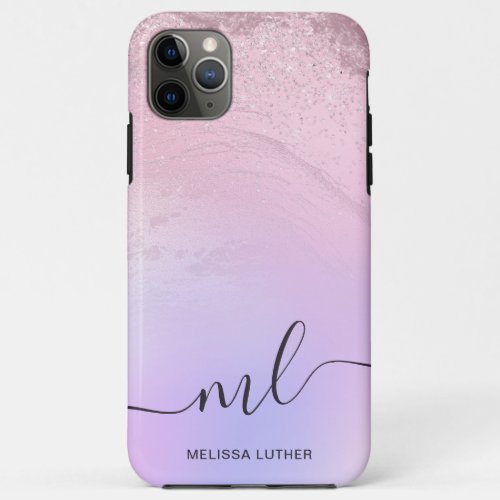 Elegant modern gradient rose gold glitter purple iPhone 11 pro max case