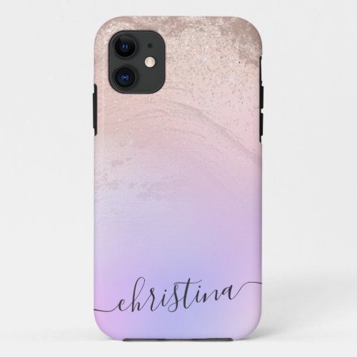 Elegant modern gradient rose gold glitter purple iPhone 11 case