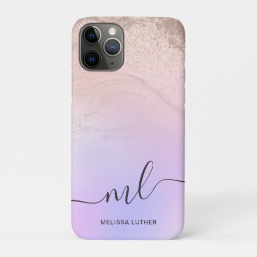 Elegant modern gradient rose gold glitter purple iPhone 11 pro case