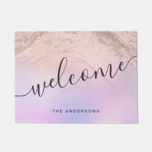 Elegant modern gradient rose gold glitter purple doormat