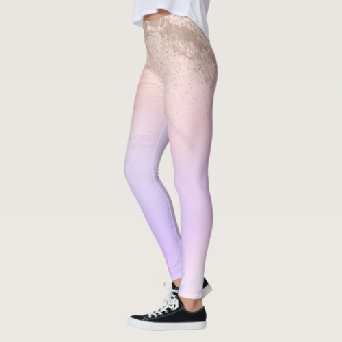 Elegant modern gradient rose gold glitter purple leggings