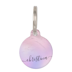 Elegant modern gradient rose gold glitter purple pet ID tag
