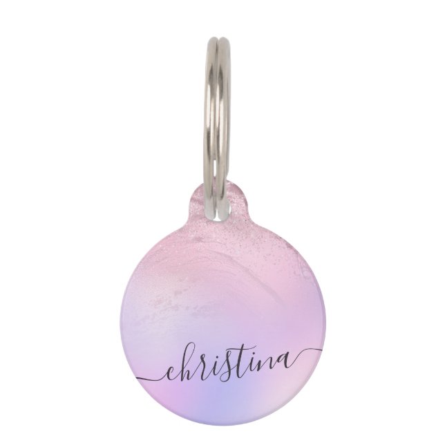 Elegant modern gradient rose gold glitter purple pet ID tag (Front)