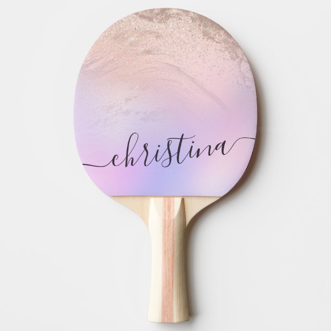 Elegant modern gradient rose gold glitter purple ping pong paddle (Front)