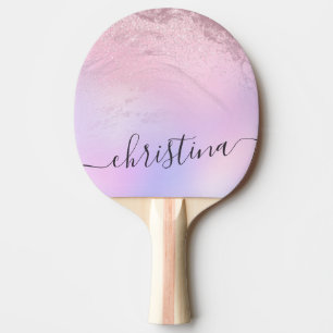 Elegant modern gradient rose gold glitter purple ping pong paddle