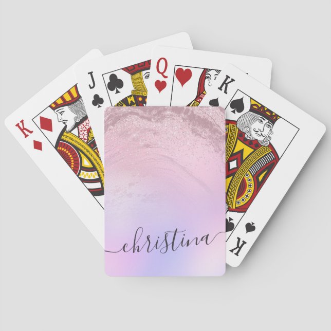 Elegant modern gradient rose gold glitter purple poker cards (Back)