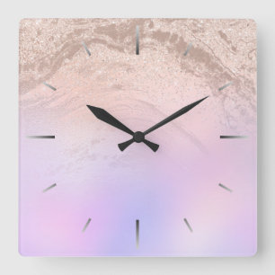 Elegant modern gradient rose gold glitter purple square wall clock