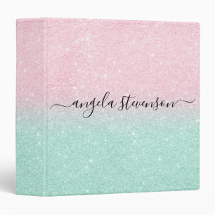 Elegant modern gradient rose gold mint glitter 3 ring binder