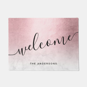 Elegant modern gradient rose gold white marble doormat