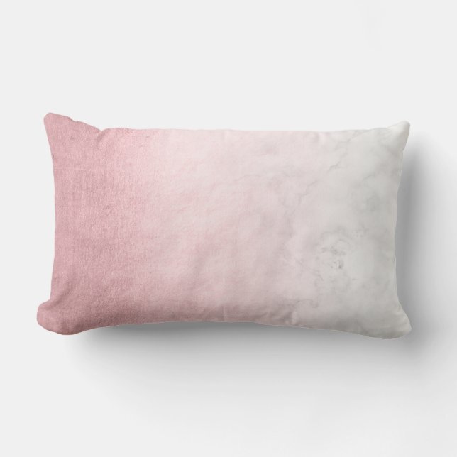Elegant modern gradient rose gold white marble lumbar pillow (Front)
