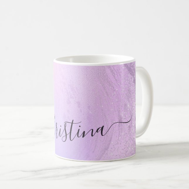 Elegant modern gradient violet glitter marble coffee mug (Front Right)
