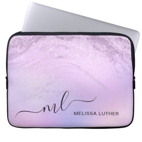 Elegant modern gradient violet glitter marble laptop sleeve