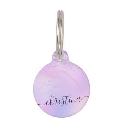 Elegant modern gradient violet glitter marble pet ID tag