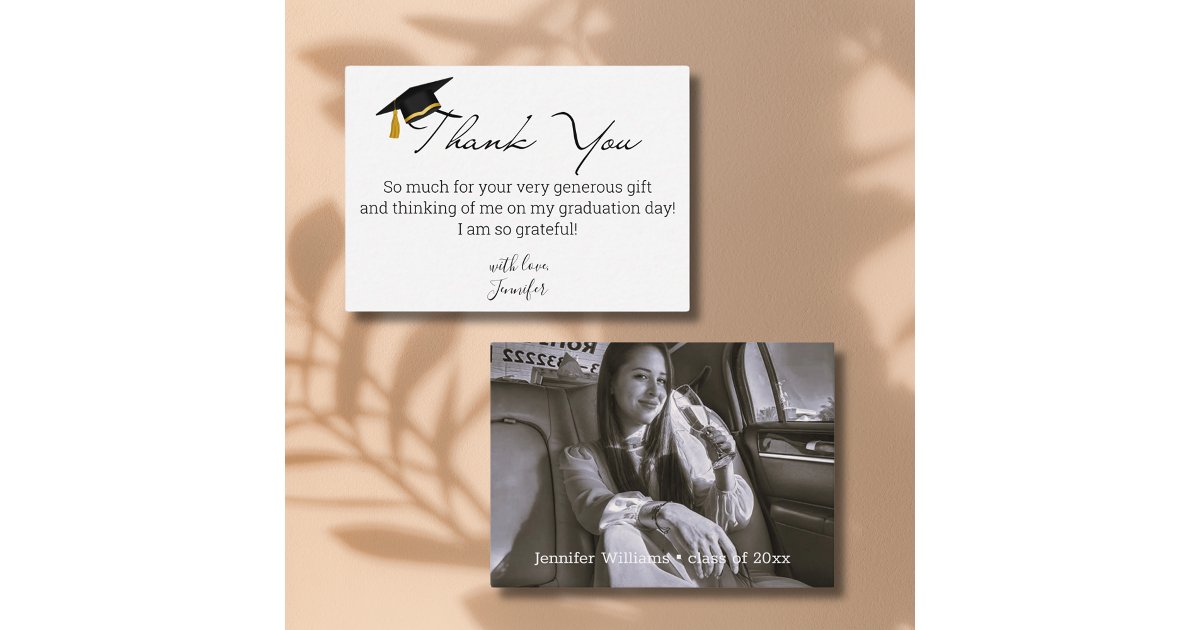 elegant modern graduation 2025 photo thank you note card | Zazzle