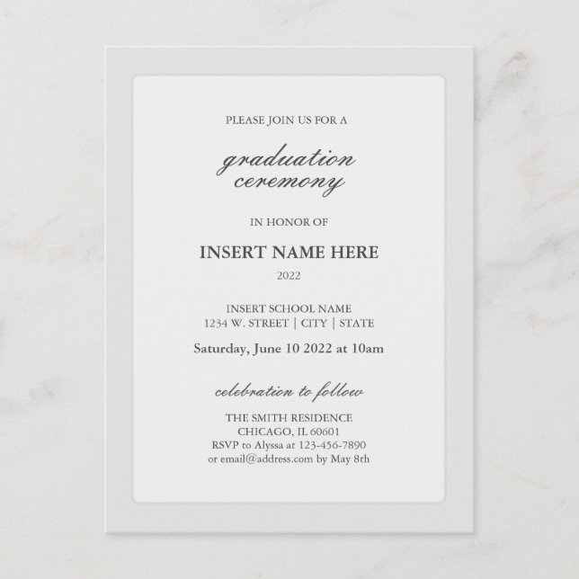Elegant Modern Graduation Ceremony Invitation  Postcard (Front)
