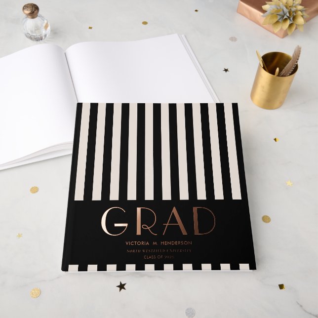Elegant Modern Graduation Party Foil Guestbook (Front Open)