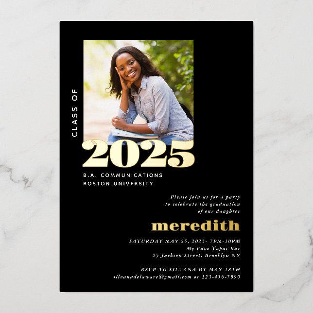 Elegant Modern Graduation Party Photo Gold  Foil Invitation (Front)