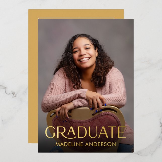 Elegant Modern Graduation Photo Gold Foil Invitation (Front/Back)