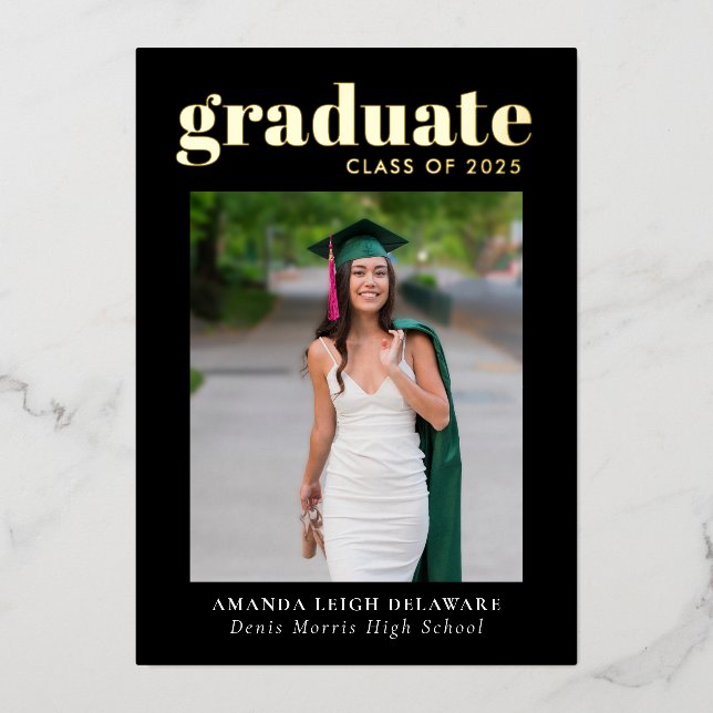 Elegant Modern Graduation Photo Rose Gold Foil Invitation (Front)