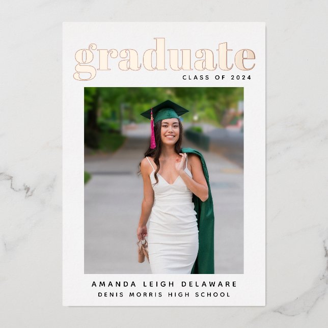 Elegant Modern Graduation Photo Rose Gold Foil Invitation (Front)